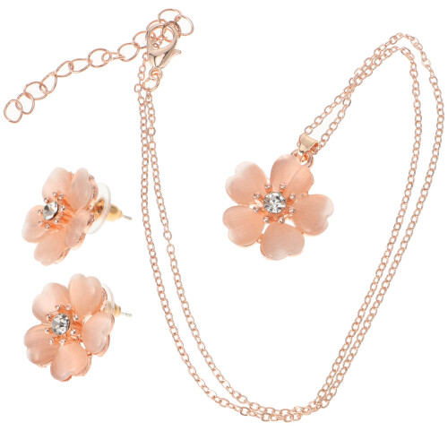 5Ud Collar Collar Y Pendientes Rosa Especial