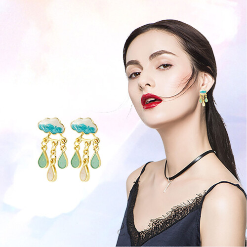 Leuke Cloud Blue Rain Drop Dangle Oorbellen voor-Lichtblauw 2