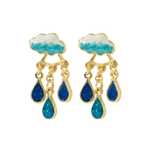 Personality Cloud Rain Earring Birthday Valentines-Deep blue