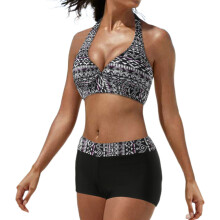 Sportiga badkläder för kvinnor, magkontrollbaddräkt med hög midja, push up-bikiniset och halterneckdesign, tvådelad rygglös baddräkt
