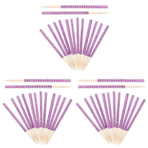 72Pièces Bâtons Bois Multifonction Violet Strass Pour Desserts 2
