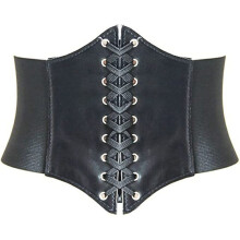 Cintos corset femininos com frente em couro PU costurada e faixa elástica larga, com amarração frontal, modelador de cintura retrô ajustável.