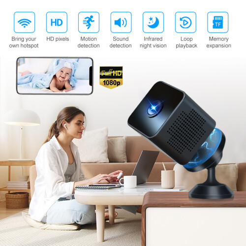 Wireless Home Security Camera Mini Surveillance System, HD 1080P Motion Detection Security Cam, Portable Small Tiny Camera with Auto Night Vision, 2