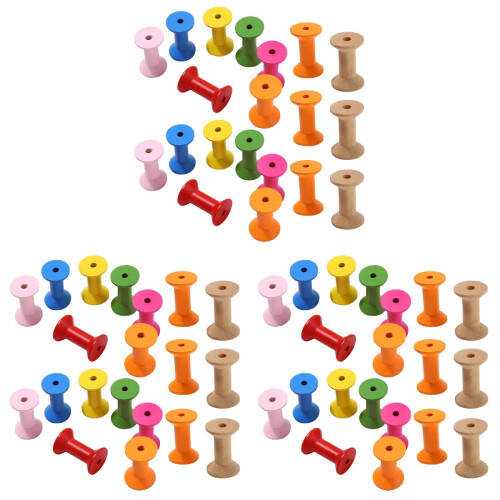 60Pcs Assorted Color Wooden Craft Spools DIY Thread Bobbins for Sewing 1