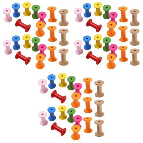 60Pcs Assorted Color Wooden Craft Spools DIY Thread Bobbins for Sewing 2