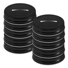 48Pcs Black Metal Canning Jar Lids with Slot for Mason Piggy Bank Jars