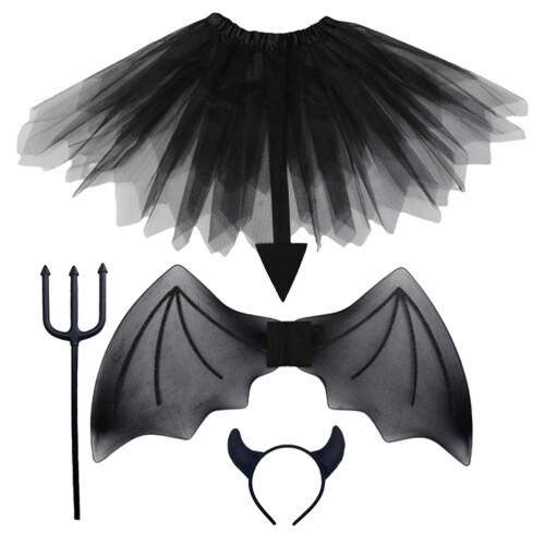 4Set Costume Diavolo Bambino Nero Con E Gonna Per Feste 1