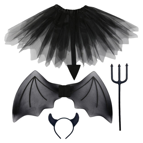 4Set Costume Diavolo Bambino Nero Con E Gonna Per Feste 2