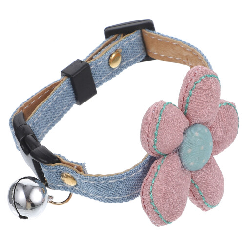 2Pz Collare Regolabile Con Fiore E Campanella Per Cane E PU 1