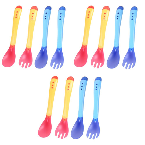 12Pièces Ensemble Couverts Bébé Cuillères Colorées 1