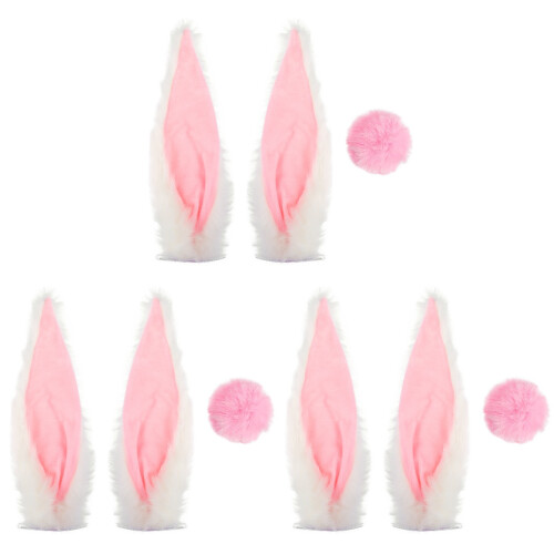 3Sets Soft Plush Pink Accessories Rabbit Ears for Motorbikes 1