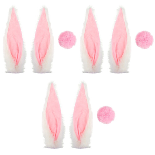 3Sets Soft Plush Pink Accessories Rabbit Ears for Motorbikes 2