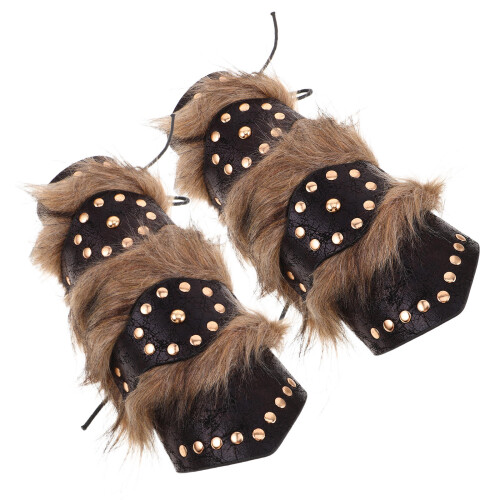 6Pcs Black PU Medieval Arm Protector Studded Fuzzy Wrist Guard