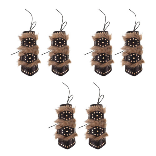 6Pcs Black PU Medieval Arm Protector Studded Fuzzy Wrist Guard 2