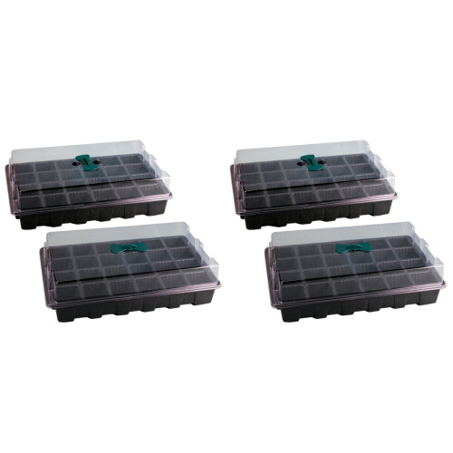4Sets Solid Green Plastic Tray Nursery Pot with Moisture Lid 1