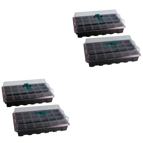 4Sets Solid Green Plastic Tray Nursery Pot with Moisture Lid 2