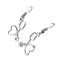2Pairs Durable Alloy Silver Earrings Women Stethoscope Ear Drops Gift