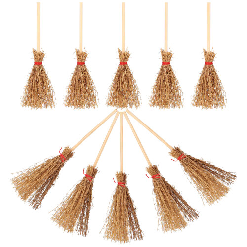 50Pcs Miniature Witch Brooms Brown Beech Wood Tiny Decorative Props 2