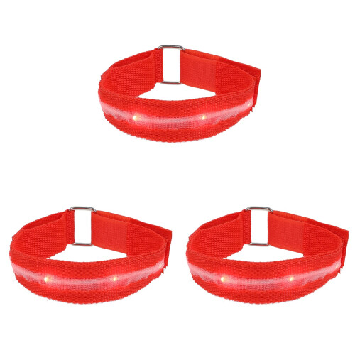 3Pcs Adjustable Red LED Arm Safety Strap Glowing Night Running Armband 1