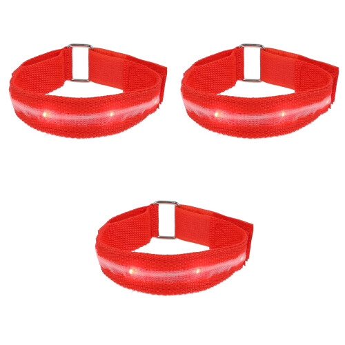 3Pcs Adjustable Red LED Arm Safety Strap Glowing Night Running Armband 2
