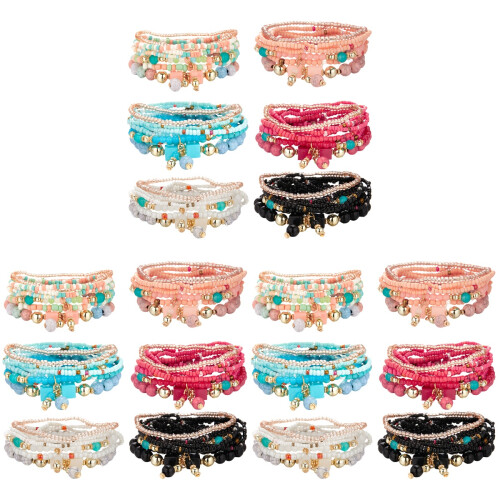 18Sets Bohemian Stackable Beaded Bracelets for Women Multilayered Chic 2