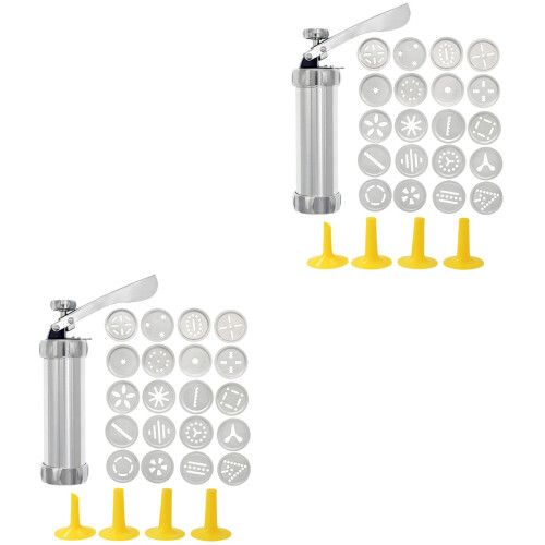 2Sets Silver Cookie Press Baking Kit Cake Decorating Tool for Desserts 2
