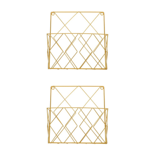 2Pcs Sturdy Iron Wall File Rack Golden Multifunctional Storage Shelf 2