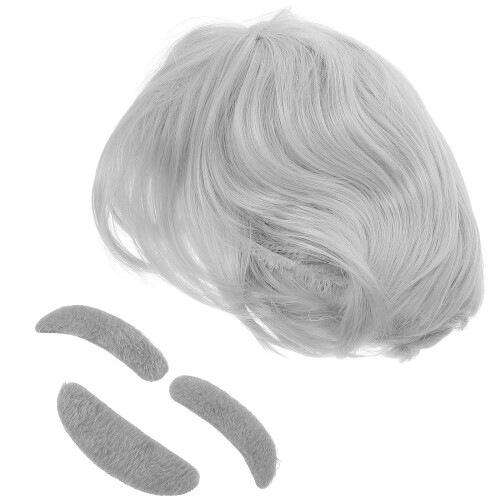 2Sets White Cosplay Wig Old Man Beard Eyebrows Professor Costume Prop