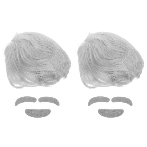 2Sets White Cosplay Wig Old Man Beard Eyebrows Professor Costume Prop 2