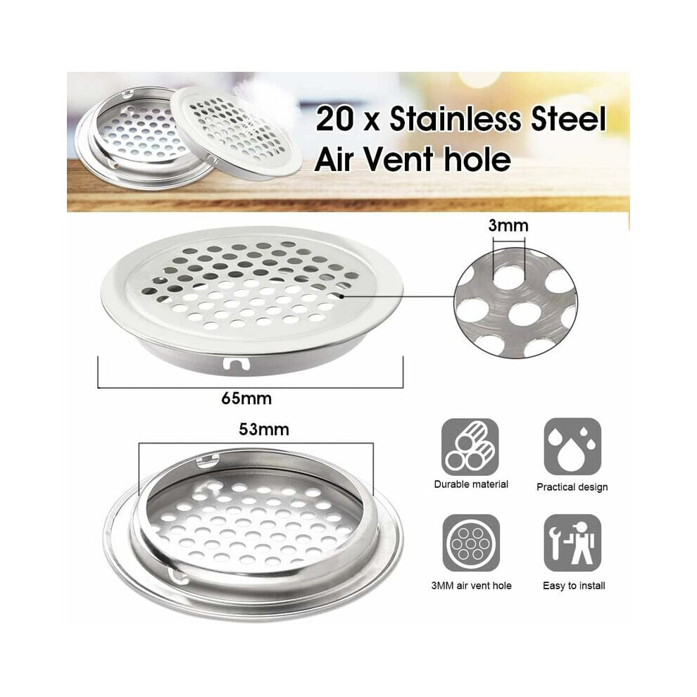 Circular Air Vents For Cabinets, Stainless Steel Round Vent With Honeycomb Design Mesh Hole Louver, 20 Pcs Odor-Free Environment Boosters For Shoe 9169997105196