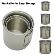 Set de 4 tasses en acier inoxydable pour le camping, Capacité 250ml-700ml, Poignées pliables