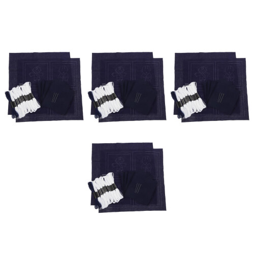 4Sets Handmade Blue Sashiko Coaster Kit DIY Traditional Sewing Set 2