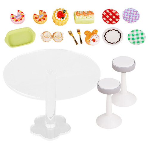 4Sets Mini Poppenhuis Eettafel Accessoires Duurzaam Acryl Plastic Mix 1