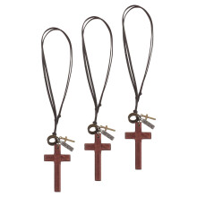 3Pcs Vintage Wooden Cross Pendants Car Mirror Hanging Religious Charms
