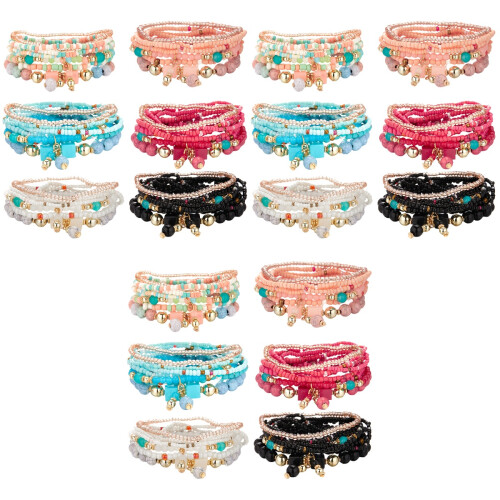 18Set Braccialetti Estensibili Con Perline Per Donne Colorate 2