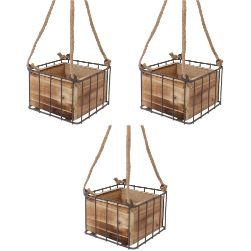 3Pz Porta Fiori Da in Legno E Metallo Coffee, E Chic 2