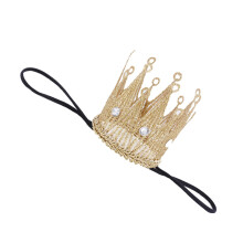 3St Elastische Baby Kroon Hoofdband Goud Met Steentjes Comfortabel