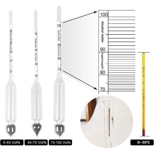 Hydrometer Kit for Precise Alcohol Testing, High Alcohol Content Measurement, Dual Scale Hydrometer with Temperature Calibration, Suitable for Home 1