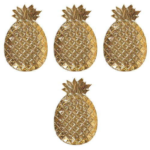 4Stk Goldfarbene Keramik Snackplatte Ananasform Leicht 2