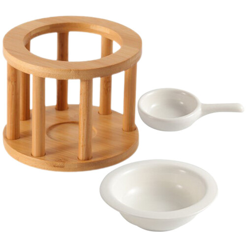 2St Khaki Keramische Tealight Houder Met Bambus Handvat 2