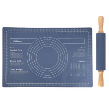1Set Blaues Silikon Küchen Backbrett Mit -Funktion Und Holz