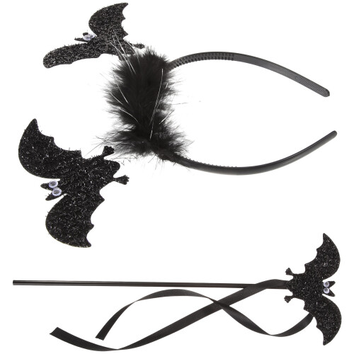 4Conjuntos Tiara Preta Com Varinha De Morcego Para E Cosplay 2
