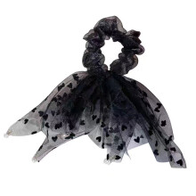 Liefde Polka Dot Mesh Haarring Netto Rood Kant Rubberen-Zwart