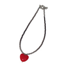 Süße Herz-Anhänger-Halskette, Schlüsselbein-Kette,-schwarz rot