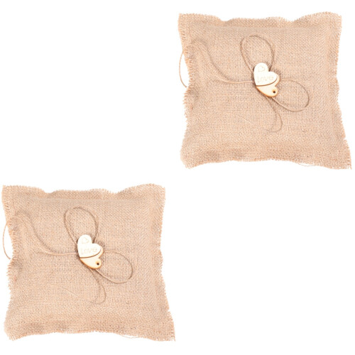2St Beige Burlap Ringdrager Met Hart Bruiloftsfeest 2