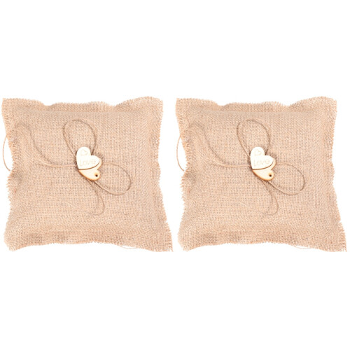 2St Beige Burlap Ringdrager Met Hart Bruiloftsfeest 1