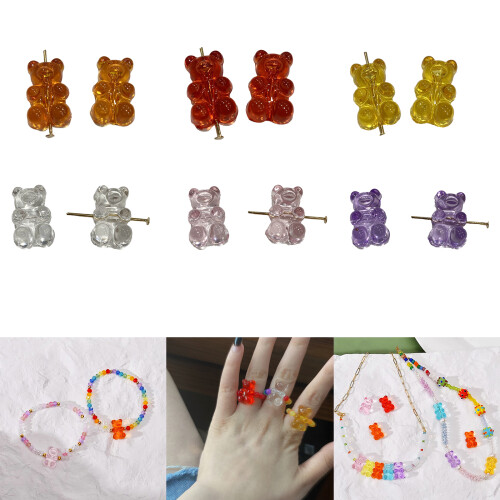 10 Pack Bear Jewelry Making Beads Acrylic-Red Horizontal hole 2