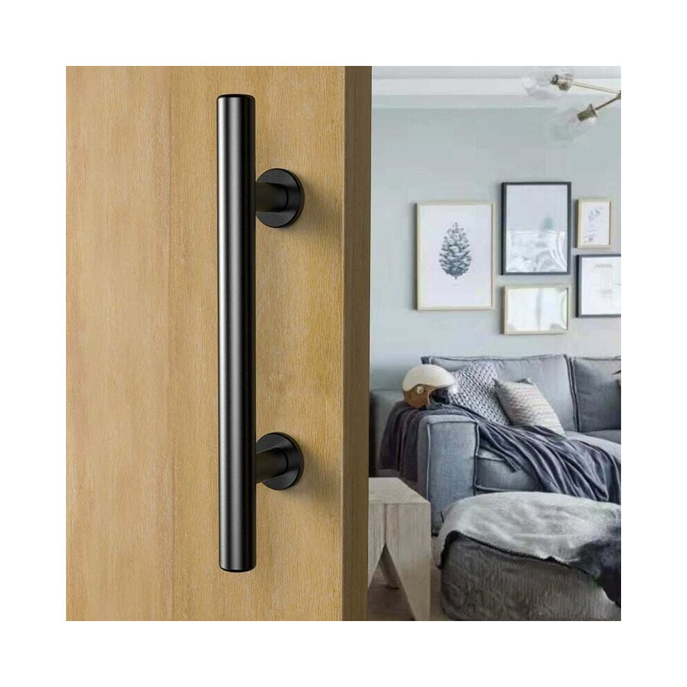 Elegant Barn Door Handle Set, Antique Design Black Barn Door Handles With Flush Finger Pull, Solid Steel Material, Heavy Duty And Smooth Surface For 9169997107749