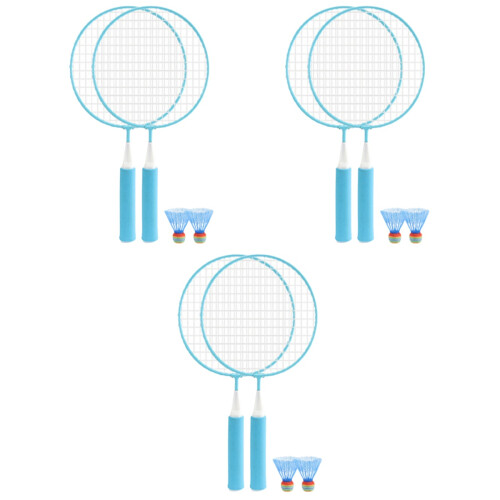3Conjuntos Raquete De Badminton Azul Com Bolas Para 2