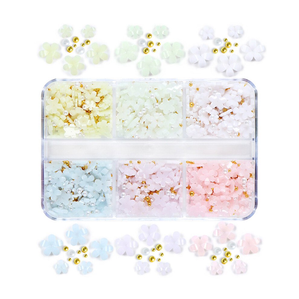 Gold/Silver 3D Nail Flowers With Pearls Caviar Beads For Acrylic Nails Mixed